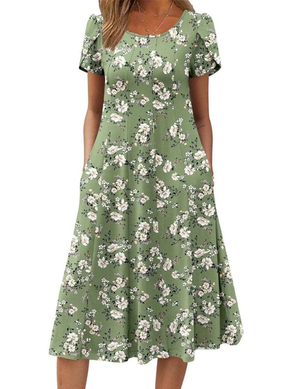 Casual Summer Midi Dress for Women - Short Sleeve Flare Beach Sundress, Loose